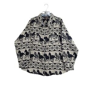 Bit & Bridle Shacket Mens XL Black Horse Aztec Tapestry Wool Blend Chore Jacket